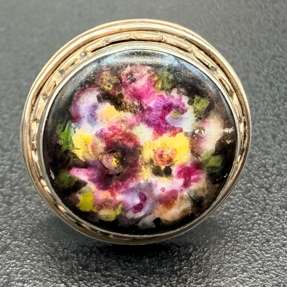 Mid Century Studio Silver‎ Hand Painted Porcelain Statement Ring - Picture 3 of 10